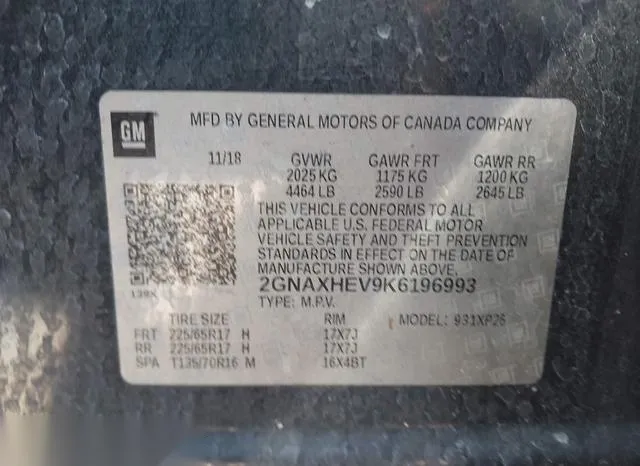 2GNAXHEV9K6196993 2019 2019 Chevrolet Equinox- LS 9