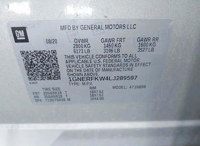 1GNERFKW4LJ289597 2020 2020 Chevrolet Traverse- Fwd Ls 9