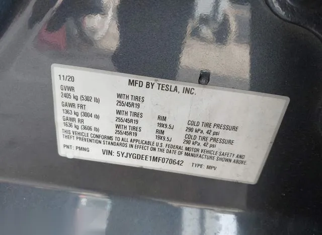 5YJYGDEE1MF070642 2021 2021 Tesla Model Y- Long Range Dual 9