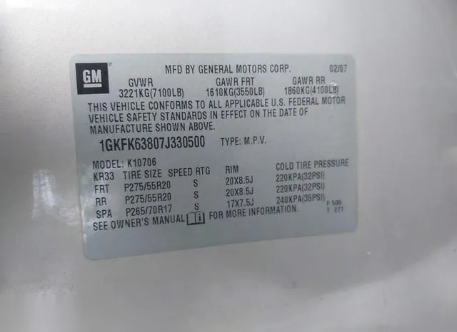 1GKFK63807J330500 2007 2007 GMC Yukon- Denali 9