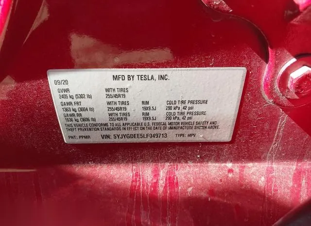 5YJYGDEE5LF049713 2020 2020 Tesla Model Y- Long Range Dual 9