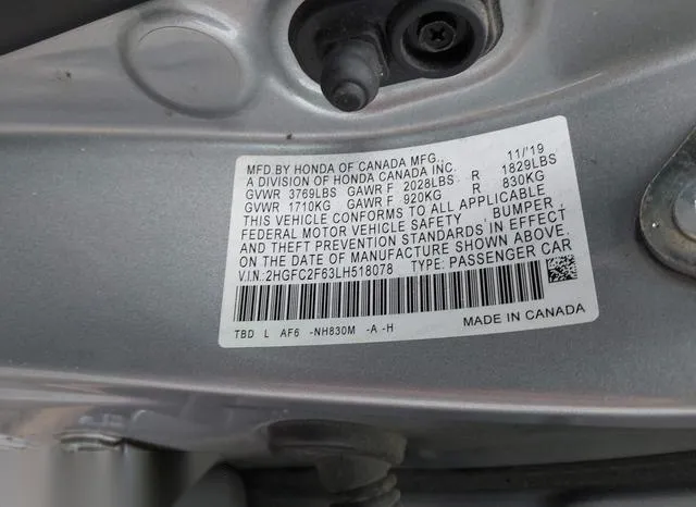 2HGFC2F63LH518078 2020 2020 Honda Civic- LX 9