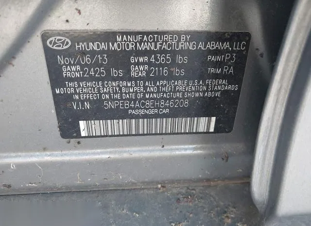 5NPEB4AC8EH846208 2014 2014 Hyundai Sonata- Gls 9