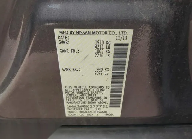 1N4AL3AP0EC177751 2014 2014 Nissan Altima- 2-5 SL 9