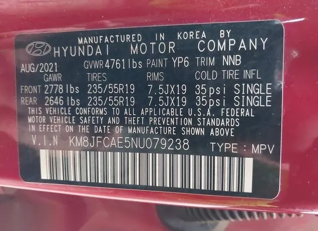 KM8JFCAE5NU079238 2022 2022 Hyundai Tucson- N Line 9