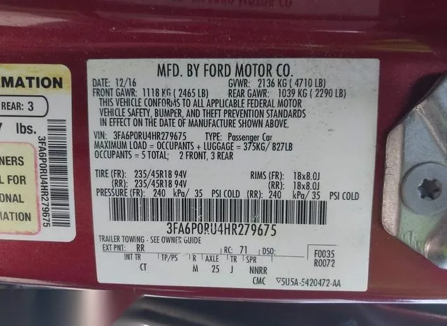 3FA6P0RU4HR279675 2017 2017 Ford Fusion- Hybrid Titanium 9