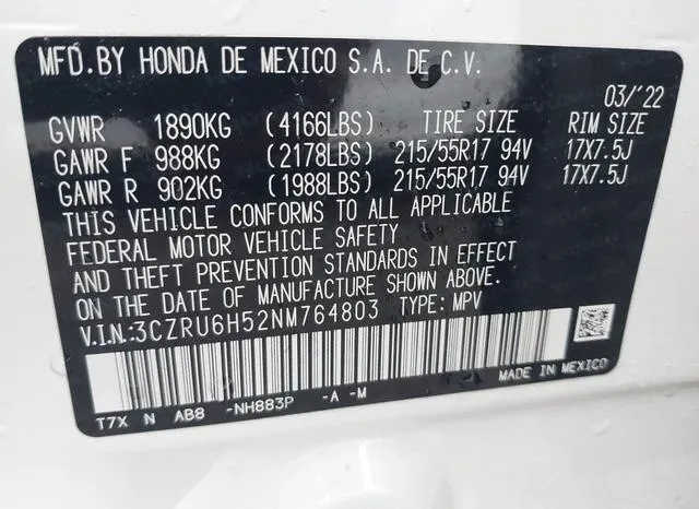 3CZRU6H52NM764803 2022 2022 Honda HR-V- Awd Ex 9