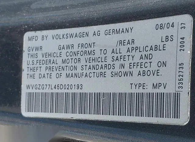 WVGZG77L45D020193 2005 2005 Volkswagen Touareg- V6 9