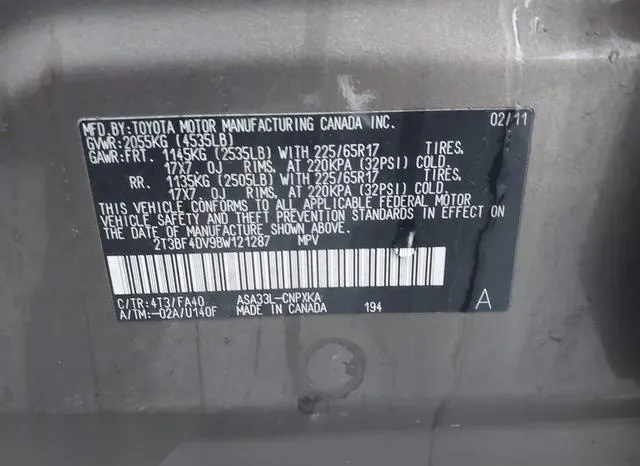 2T3BF4DV9BW121287 2011 2011 Toyota RAV4 9