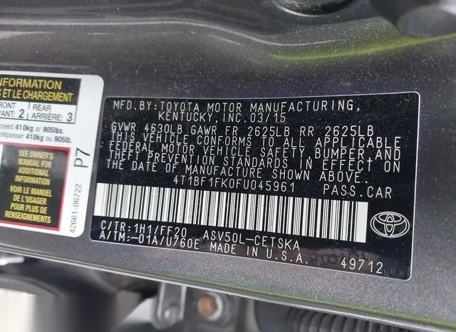 4T1BF1FK0FU045961 2015 2015 Toyota Camry- SE 9