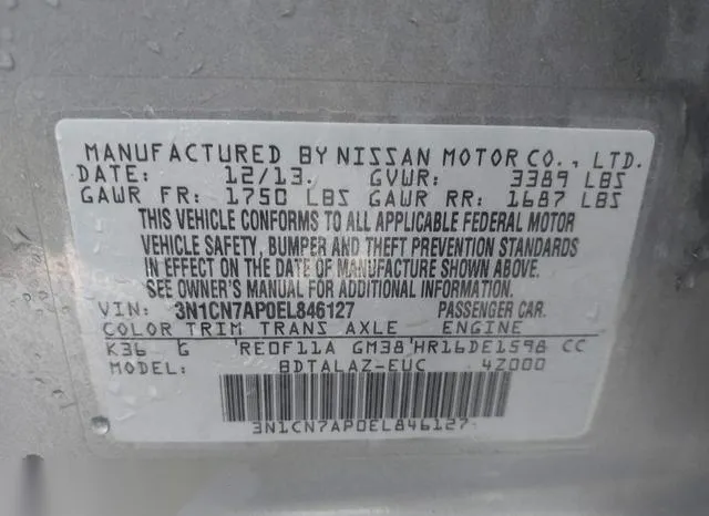 3N1CN7AP0EL846127 2014 2014 Nissan Versa- 1-6 S- 9