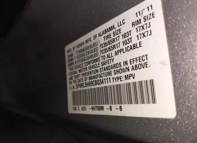 5FNRL5H69CB034111 2012 2012 Honda Odyssey- Ex-L 9