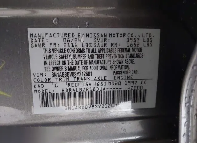 3N1AB8BV8SY212601 2025 2025 Nissan Sentra- S 9