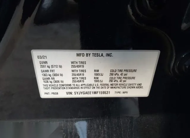 5YJYGAEE1MF159531 2021 2021 Tesla Model Y- Long Range Dual 9