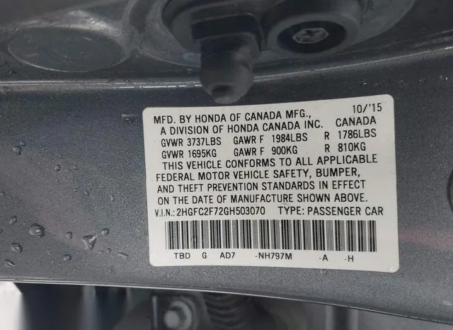 2HGFC2F72GH503070 2016 2016 Honda Civic- EX 9