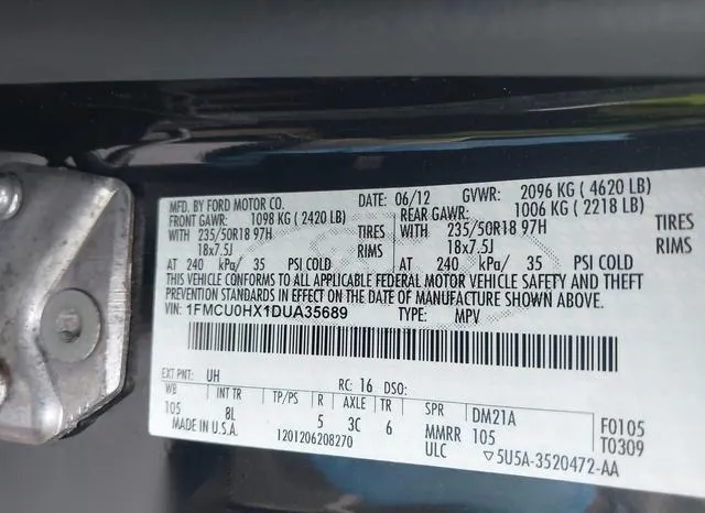 1FMCU0HX1DUA35689 2013 2013 Ford Escape- Sel 9