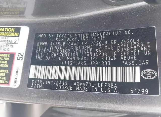 4T1G11AK5LU891803 2020 2020 Toyota Camry- SE 9