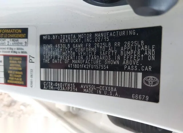 4T1BD1FK2FU157554 2015 2015 Toyota Camry- Hybrid SE 9