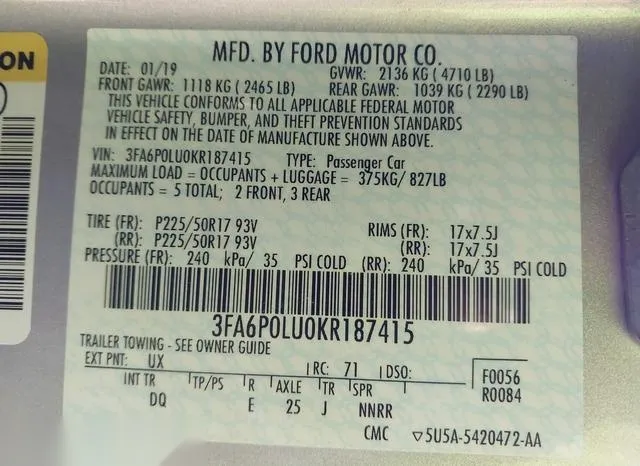 3FA6P0LU0KR187415 2019 2019 Ford Fusion- Hybrid SE 9