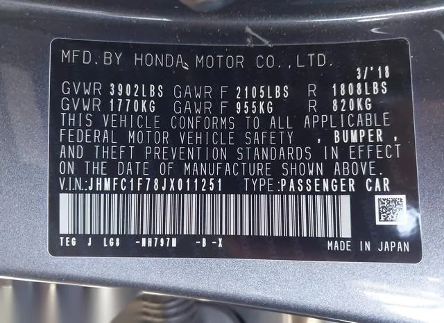 JHMFC1F78JX011251 2018 2018 Honda Civic- Ex-L 9