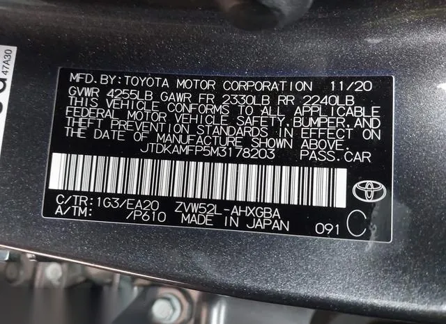 JTDKAMFP5M3178203 2021 2021 Toyota Prius- Prime Xle 9