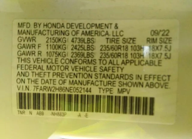 7FARW2H86NE052144 2022 2022 Honda CR-V- Awd Ex-L 9