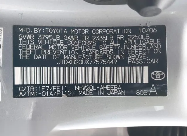 JTDKB20UX77575449 2007 2007 Toyota Prius 9