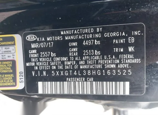 5XXGT4L38HG163525 2017 2017 KIA Optima- LX 9