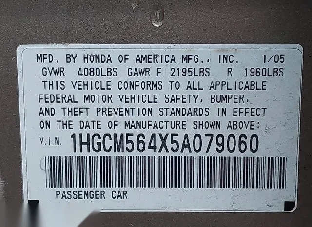 1HGCM564X5A079060 2005 2005 Honda Accord- 2-4 LX 9