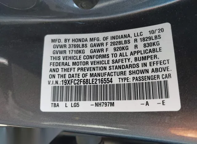 19XFC2F68LE216554 2020 2020 Honda Civic- LX 9