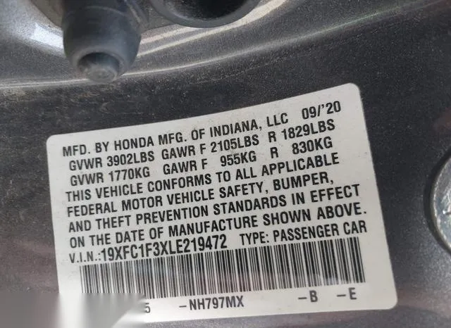 19XFC1F3XLE219472 2020 2020 Honda Civic- EX 9