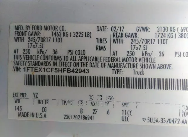 1FTEX1CF5HFB42943 2017 2017 Ford F-150- XL 9