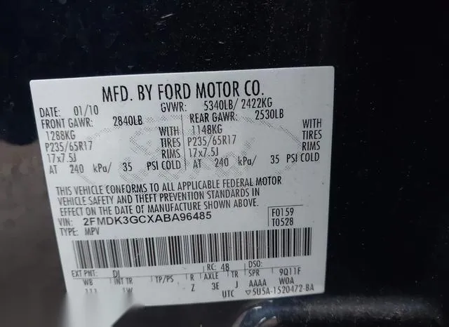 2FMDK3GCXABA96485 2010 2010 Ford Edge- SE 9