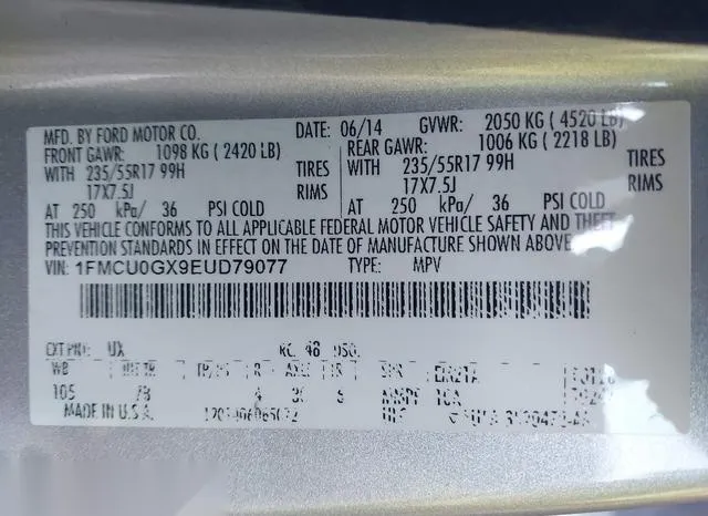 1FMCU0GX9EUD79077 2014 2014 Ford Escape- SE 9