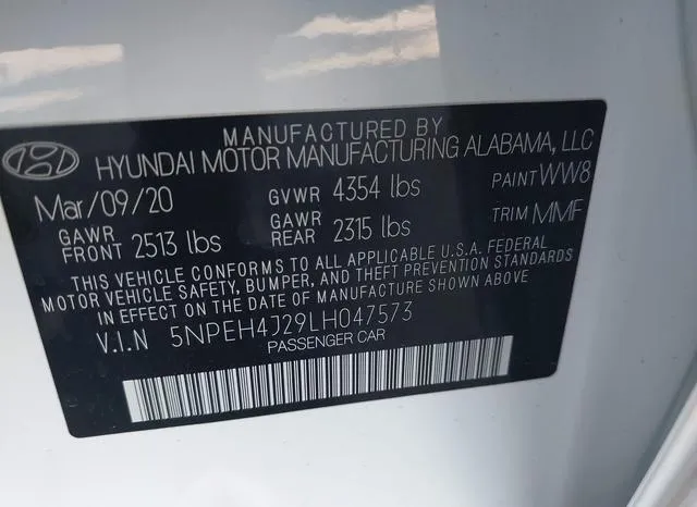 5NPEH4J29LH047573 2020 2020 Hyundai Sonata- Limited 9