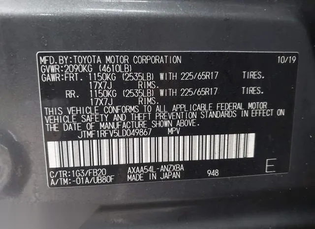 JTMF1RFV5LD049867 2020 2020 Toyota RAV4- LE 9