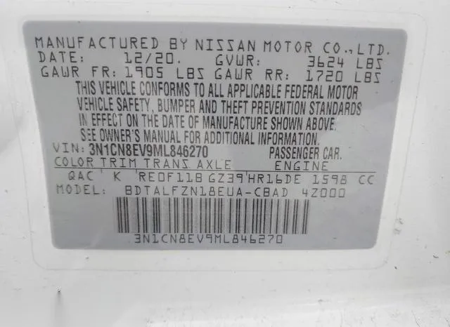 3N1CN8EV9ML846270 2021 2021 Nissan Versa- Sv Xtronic Cvt 9