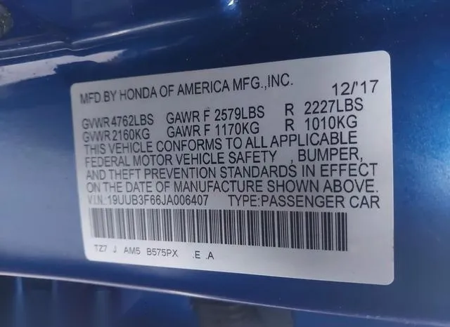 19UUB3F66JA006407 2018 2018 Acura TLX- Tech   A-Spec Pkgs 9