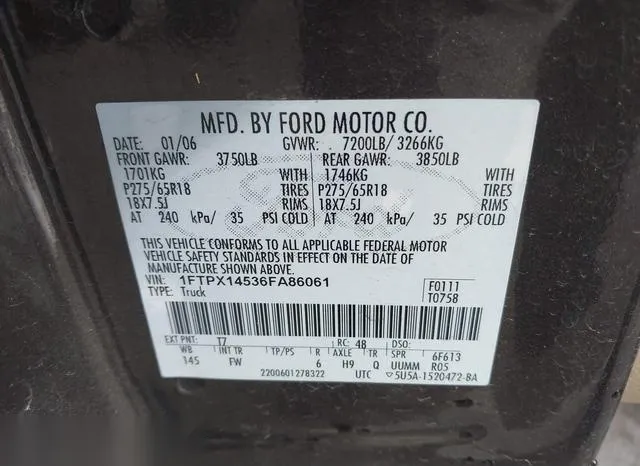 1FTPX14536FA86061 2006 2006 Ford F-150- Fx4/Lariat/Xl/Xlt 9