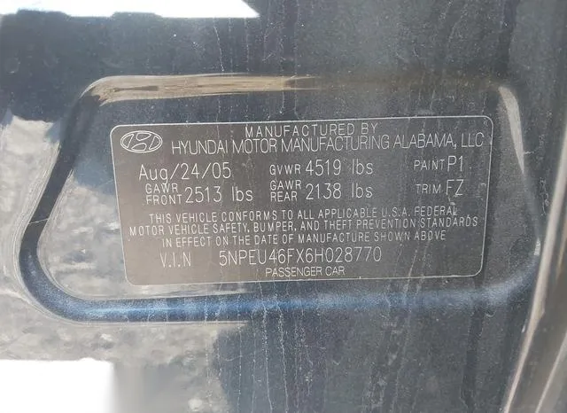 5NPEU46FX6H028770 2006 2006 Hyundai Sonata- Gls V6/Lx V6 9