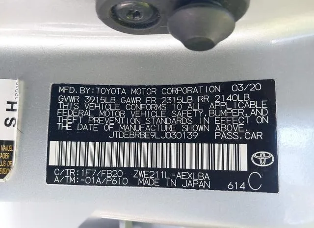 JTDEBRBE9LJ030139 2020 2020 Toyota Corolla- Hybrid Le 9