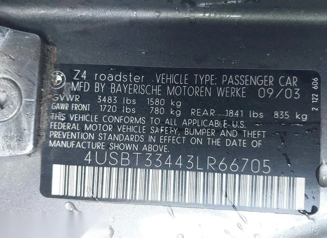 4USBT33443LR66705 2003 2003 BMW Z4- 2-5I 9