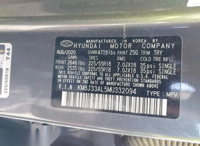 KM8J33AL5MU332094 2021 2021 Hyundai Tucson- Sel 9