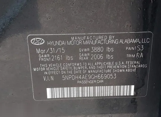 5NPDH4AE9GH669053 2016 2016 Hyundai Elantra- SE 9