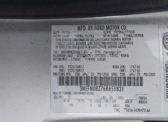 3MEFM08Z76R651831 2006 2006 Mercury Milan- I4 Premier 9