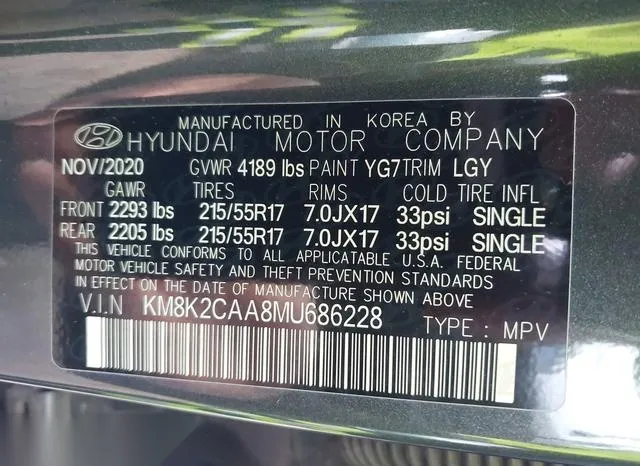 KM8K2CAA8MU686228 2021 2021 Hyundai Kona- Sel 9