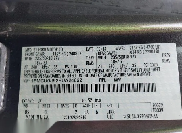 1FMCU0J92FUA24862 2015 2015 Ford Escape- Titanium 9