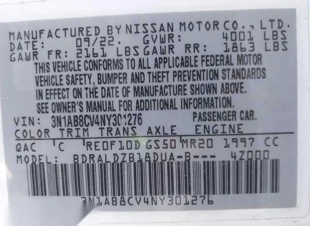 3N1AB8CV4NY301276 2022 2022 Nissan Sentra- Sv Xtronic Cvt 9