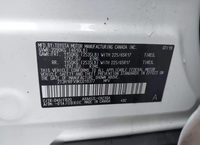 2T3H1RFV9KC019377 2019 2019 Toyota RAV4- LE 9