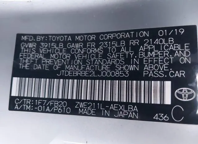 JTDEBRBE2LJ000853 2020 2020 Toyota Corolla- Hybrid Le 9